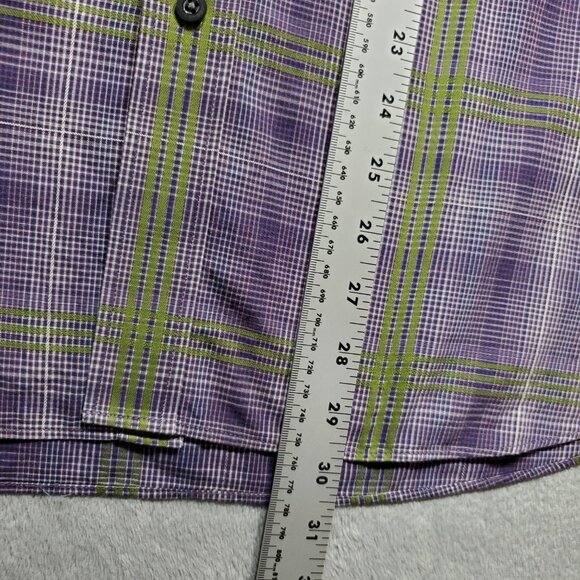 Alan Flusser Button Down Long Sleeve Plaid Shirt Purple White Brown Mn Sz L - Picture 9 of 9